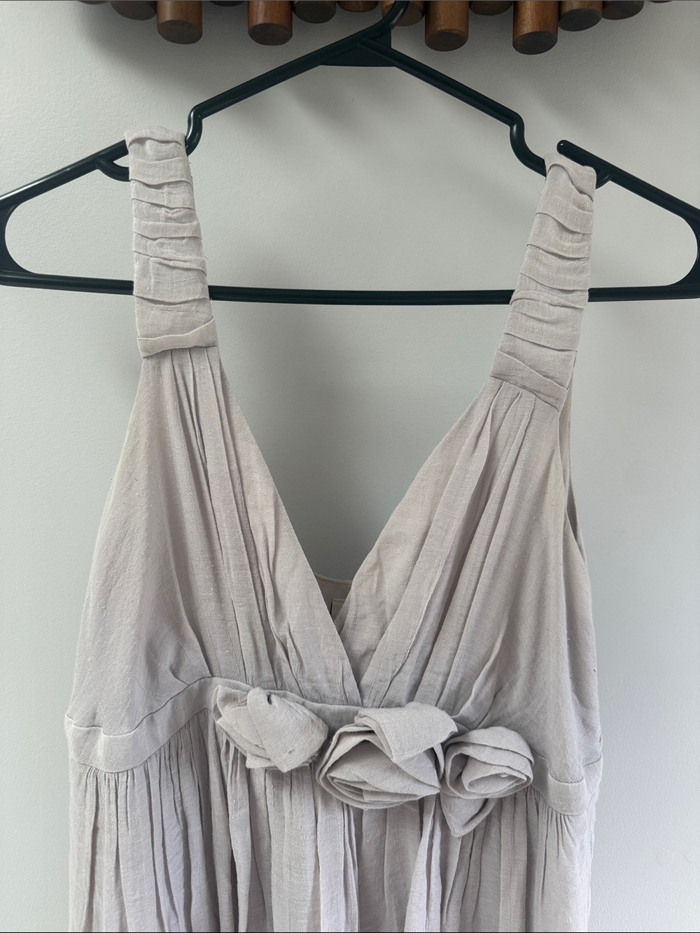 Anthropologie Sine Light Gray Sleeveless V-Neck Floral Waist Sundress - Picture 7 of 9